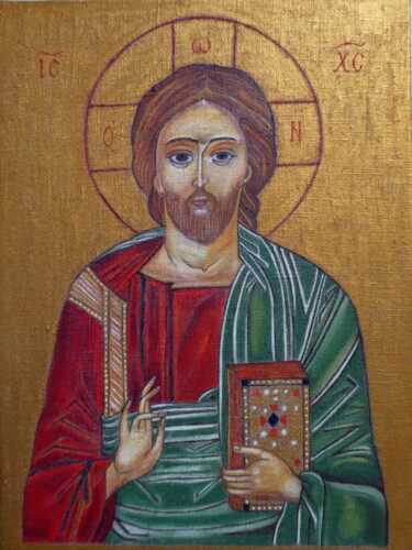 Malerei mit dem Titel "Christ Pantocrator…" von Laure Barlet, Original-Kunstwerk, Öl