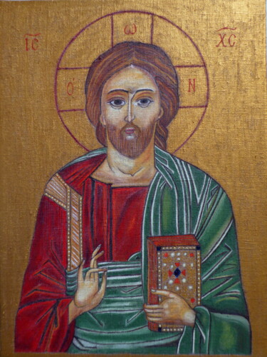 Painting titled "Christ Pantocrator…" by Laure Barlet, Original Artwork, Oil