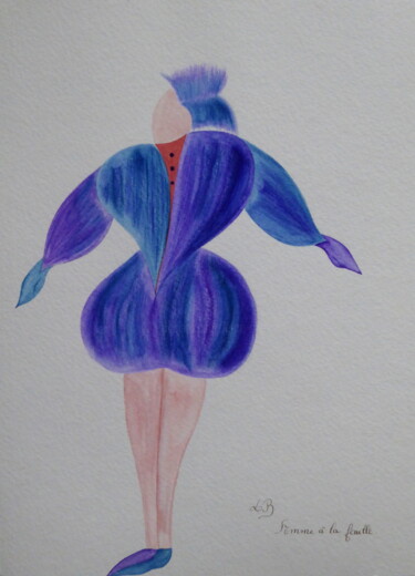 Peinture intitulée "Femme à la feuille" par Laure Barlet, Œuvre d'art originale, Aquarelle
