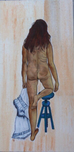 Pintura titulada "Nu au tabouret bleu" por Laure Barlet, Obra de arte original, Oleo