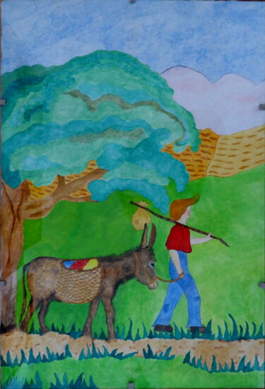 Pintura intitulada "Mon petit âne des C…" por Laure Barlet, Obras de arte originais, Aquarela