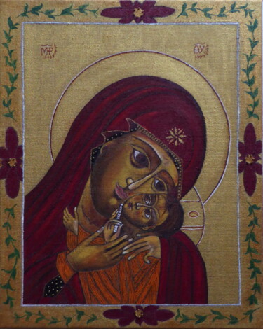 Peinture intitulée "La vierge de Korsun" par Laure Barlet, Œuvre d'art originale, Huile