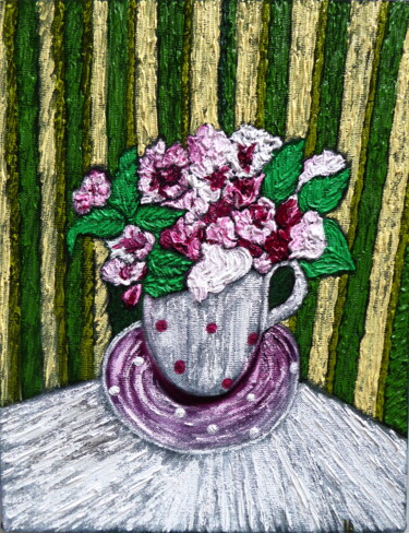 Malerei mit dem Titel "La tasse aux roses…" von Laure Barlet, Original-Kunstwerk, Öl