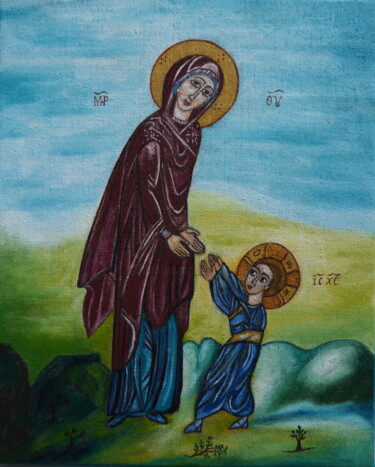 Pintura intitulada "Marie apprend à Jés…" por Laure Barlet, Obras de arte originais, Óleo