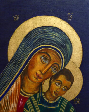 Pittura intitolato "Marie et Jésus des…" da Laure Barlet, Opera d'arte originale, Olio