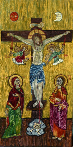 Painting titled "La Crucifixion" by Laure Barlet, Original Artwork, Oil
