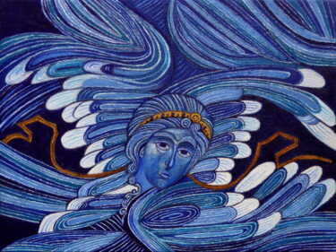 Peinture intitulée "Séraphin Bleu" par Laure Barlet, Œuvre d'art originale, Huile