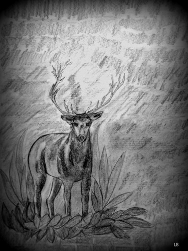 Dessin intitulée "Le petit cerf dans…" par Laure Barlet, Œuvre d'art originale, Crayon