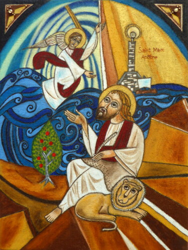 Painting titled "Saint Marc apôtre" by Laure Barlet, Original Artwork, Oil