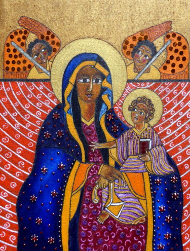 Картина под названием "Marie et Jésus en É…" - Laure Barlet, Подлинное произведение искусства, Масло