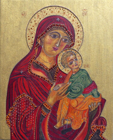 Peinture intitulée "Marie vierge de la…" par Laure Barlet, Œuvre d'art originale, Huile