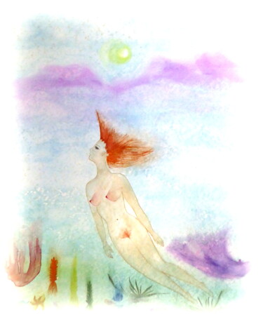 Painting titled "Fée d'eau" by Laure Barlet, Original Artwork, Watercolor