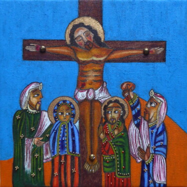 Painting titled "Jésus crucifié" by Laure Barlet, Original Artwork, Oil