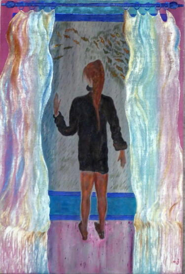 Painting titled "L'attente" by Laure Barlet, Original Artwork, Oil