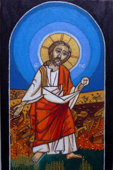 Schilderij getiteld "Jésus Christ Semeur" door Laure Barlet, Origineel Kunstwerk, Olie