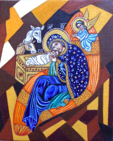 Peinture intitulée "Nativité au grand c…" par Laure Barlet, Œuvre d'art originale, Huile