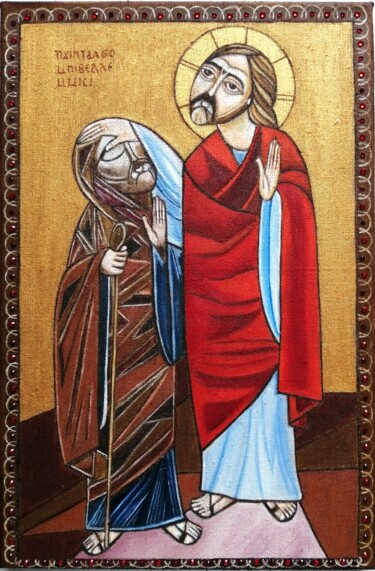 Pintura intitulada "Jésus guérit l'aveu…" por Laure Barlet, Obras de arte originais, Óleo