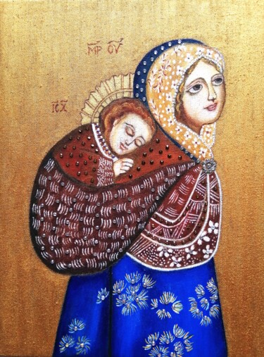 Peinture intitulée "Marie des migrants" par Laure Barlet, Œuvre d'art originale, Huile