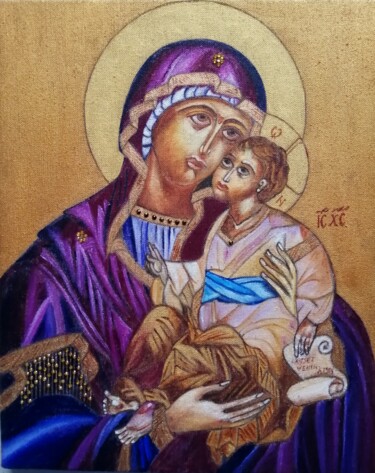 Картина под названием "Marie et Jésus enfa…" - Laure Barlet, Подлинное произведение искусства, Масло