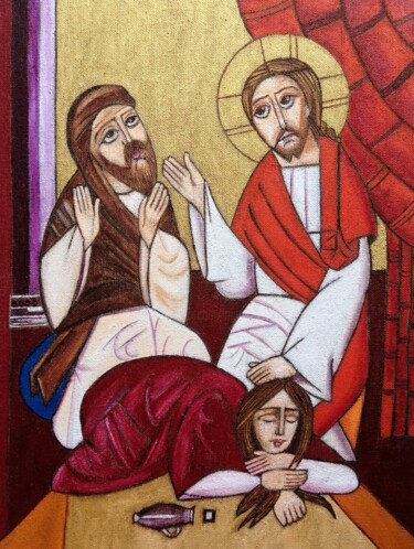 Painting titled "Jésus et le pharisi…" by Laure Barlet, Original Artwork, Oil