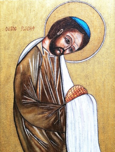 Painting titled "Saint Joseph et le…" by Laure Barlet, Original Artwork, Oil Mounted on Wood Stretcher frame