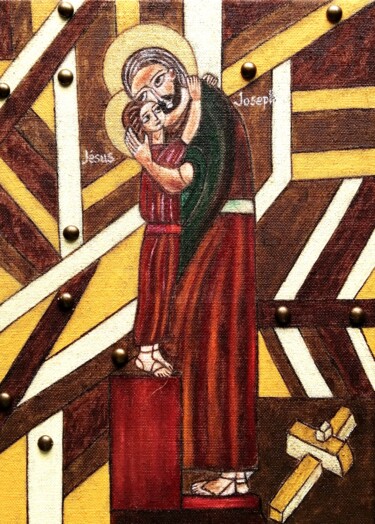 Malerei mit dem Titel "Jésus et Joseph" von Laure Barlet, Original-Kunstwerk, Öl