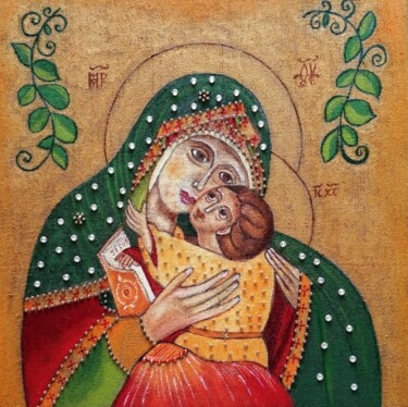 Pittura intitolato "Marie et Jésus à la…" da Laure Barlet, Opera d'arte originale, Olio