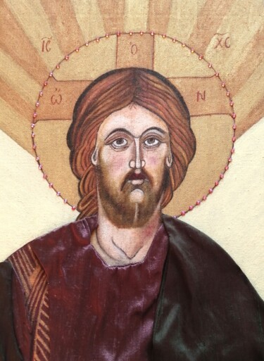 Pintura intitulada "Christ serein vêtu…" por Laure Barlet, Obras de arte originais, Tecido