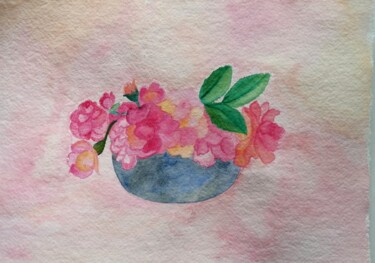 Painting titled "Ls roses du jardin…" by Laure Barlet, Original Artwork, Watercolor