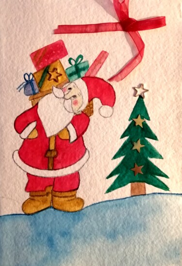 Painting titled "Menu de Noël" by Laure Barlet, Original Artwork, Watercolor