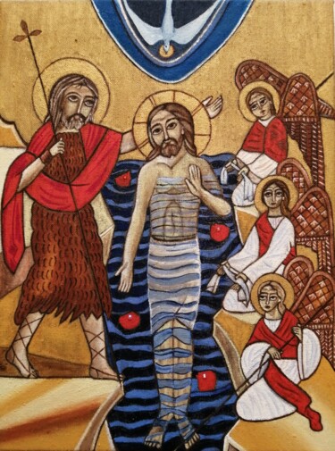 Картина под названием "Jésus baptisé au Jo…" - Laure Barlet, Подлинное произведение искусства, Масло