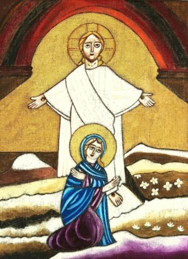 Pintura intitulada "Pâques-Résurrection" por Laure Barlet, Obras de arte originais, Óleo