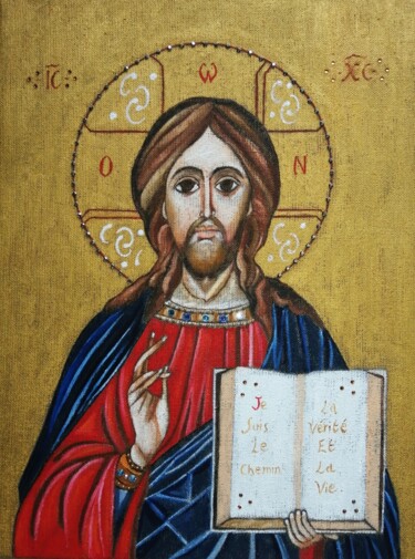 Картина под названием "Christ Pantocrator…" - Laure Barlet, Подлинное произведение искусства, Масло
