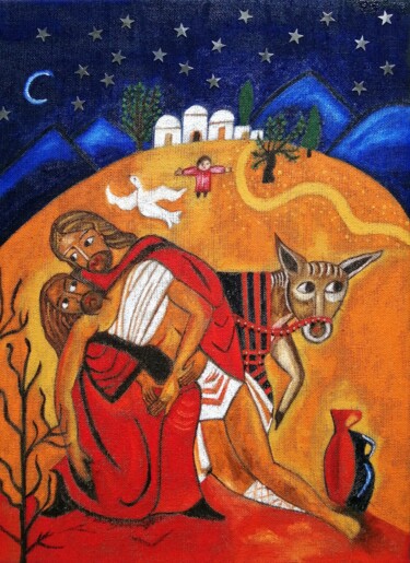 Pintura intitulada "Le Bon Samaritain,…" por Laure Barlet, Obras de arte originais, Óleo