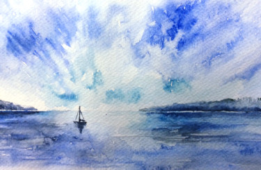 Painting titled "entre ciel et mer" by Laure Barontini, Original Artwork, Watercolor