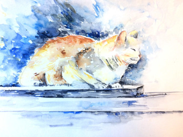 Malerei mit dem Titel "chat sphynx" von Laure Barontini, Original-Kunstwerk, Aquarell