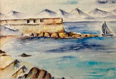 Painting titled "Marine Antibes" by Laure Barontini, Original Artwork, Watercolor