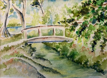 Peinture intitulée "Le petit pont" par Laure Barontini, Œuvre d'art originale, Aquarelle