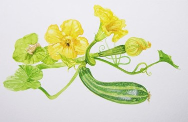 Painting titled "planche de courgette" by Laure Boin Watorek, Original Artwork