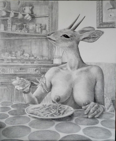 Dessin intitulée "Une gazelle à ma ta…" par Laure Boin Watorek, Œuvre d'art originale
