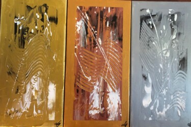 Schilderij getiteld "Triptyque Métallique" door Laure Bonomi, Origineel Kunstwerk, Acryl Gemonteerd op Frame voor houten bra…