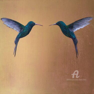 Pittura intitolato "Emerald Hummingbird…" da Laure Bury, Opera d'arte originale, Olio