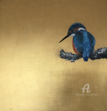 Painting titled "Kingfisher ~ On Gol…" by Laure Bury, Original Artwork, Oil