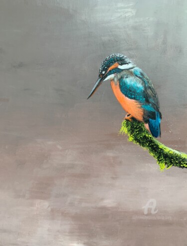 Painting titled "Kylie the Kingfisher" by Laure Bury, Original Artwork, Oil Mounted on Wood Stretcher frame