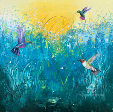 Картина под названием "Fly Like A Bird" - Laure Bury, Подлинное произведение искусства, Масло Установлен на Деревянная рама…