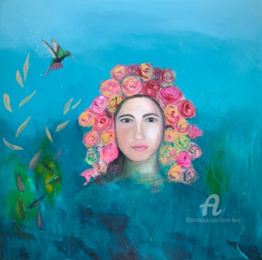 Painting titled "Mother Nature" by Laure Bury, Original Artwork, Oil Mounted on Wood Stretcher frame