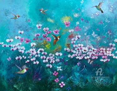 Картина под названием "Wishing On A Breeze" - Laure Bury, Подлинное произведение искусства, Масло Установлен на Деревянная р…