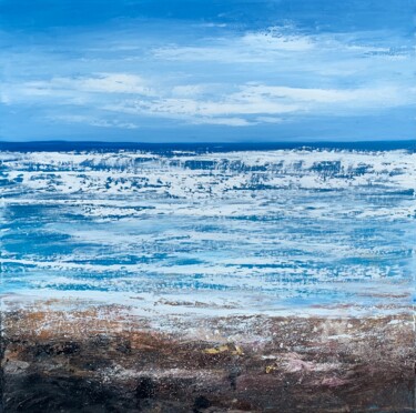 Painting titled "Waves" by Laure Bury, Original Artwork, Oil Mounted on Wood Stretcher frame