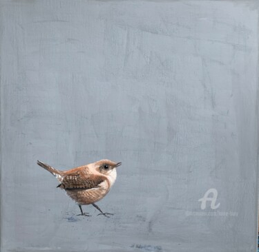 Painting titled "Wren" by Laure Bury, Original Artwork, Oil Mounted on Wood Stretcher frame