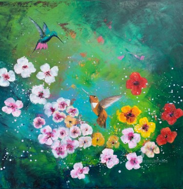 Painting titled "Nature's Joy II" by Laure Bury, Original Artwork, Oil Mounted on Wood Stretcher frame